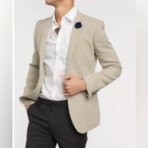 Super skinny wedding blazer in beige wool mix twill